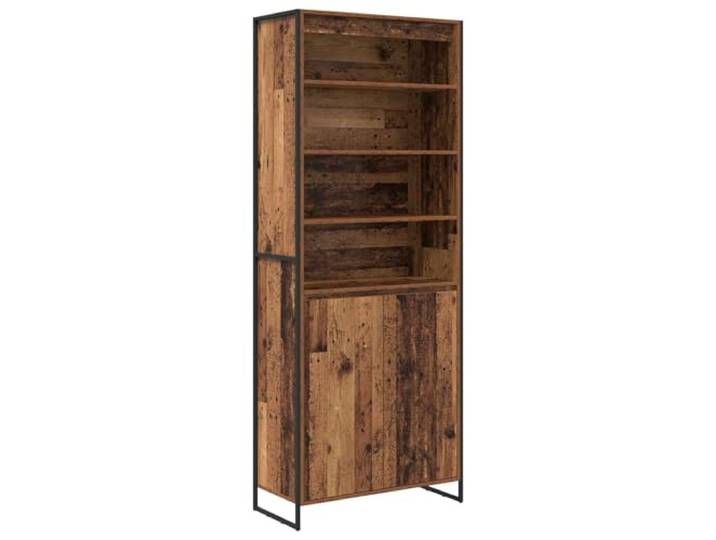 KPOTUERTU Hoher Schrank Altholz 79 x 36 x 200 cm Holzwerkstoff Schlanke rechteckige Form, industrieller Stil, Stahlbeine, Wohnzimmer Aufbewahrung, Holzwerkstoff