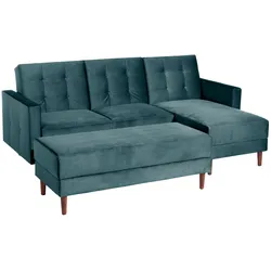 FUNKTIONSSOFA mit Hocker Katunia Samtvelours azur