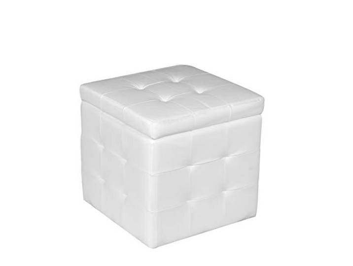 Dmora Pouf-Behälter aus Kunstleder, Farbe weiß, 45 x 47 x 45 cm