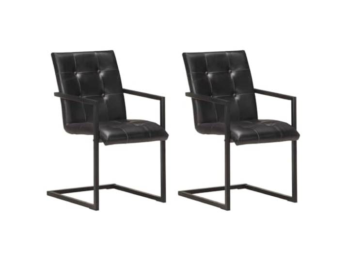 HEFZGDB Freischwinger 2 STK. Schwarz Echtleder Retro Design Küchenstühle Esszimmerstühle mit gepolsterter Sitzfläche Rückenlehne Stahlrahmen Pulverbeschichtung robust bequem leicht