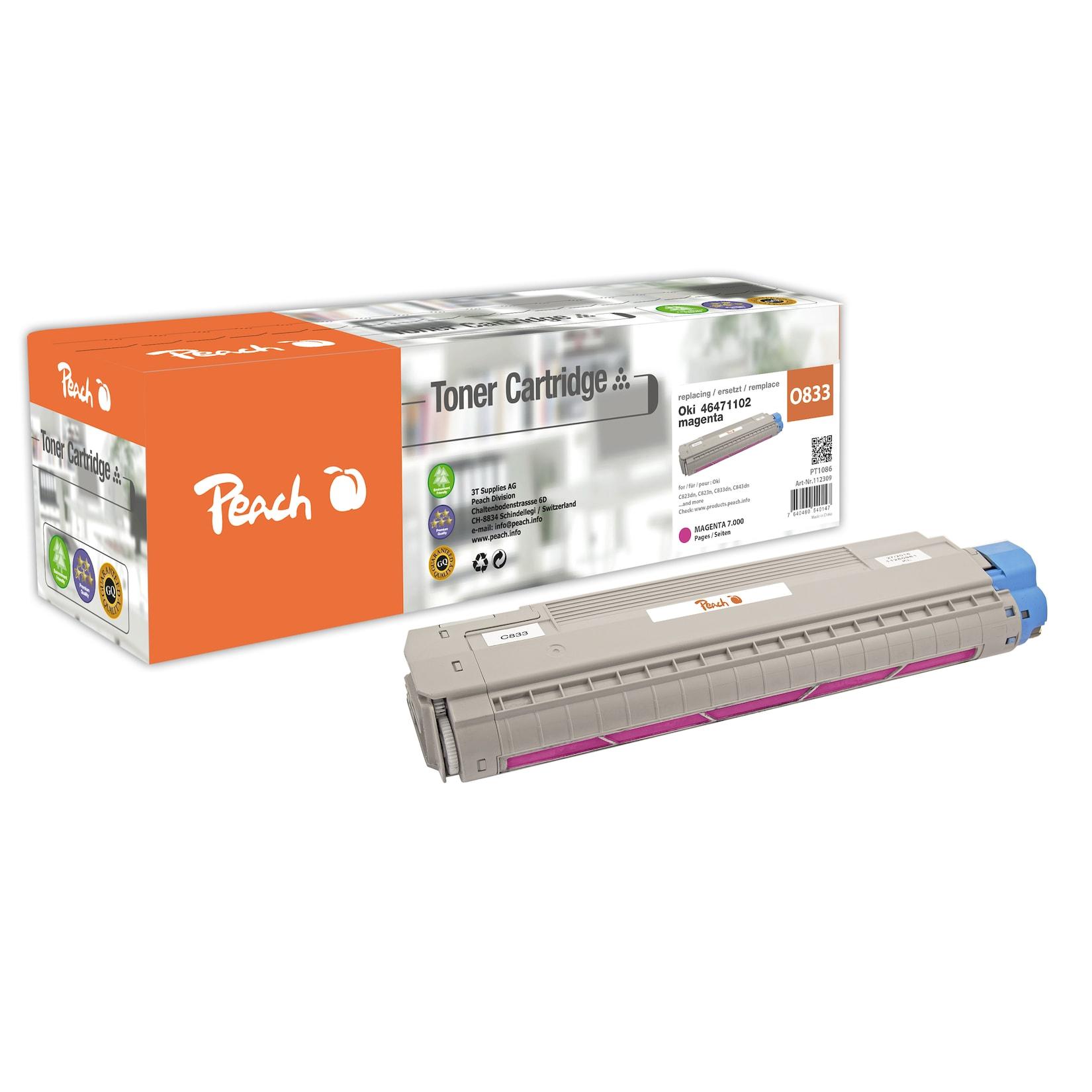 Peach O464711/464338 Toner ma ersetzt OKI 46471102 für z.B. OKI C 823 DN, OKI C 823 N, OKI C 823, OKI C 833 DN, OKI C 833 DT, OKI C 833 N (wiederaufbereitet)