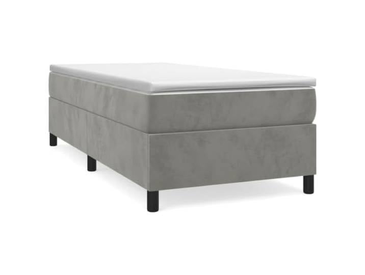 PUGYNBK Boxspringbett 90 x 190 cm mit Matratze aus grauem Samt Taschenfedern, mittelharte Unterstützung, Holzlatten, weicher Schutz
