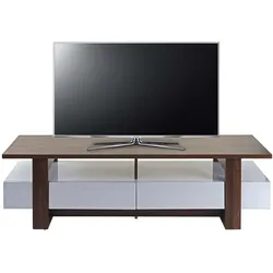 TV-Rack MCW-B51, Fernsehtisch Lowboard Schrank, 3D-Struktur Walnuss-Optik hochglanz 46x150x45cm