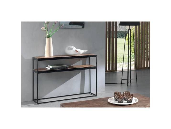 Console salon - PRICE FACTORY - GOA - Bois massif - 2 tablettes - Style industriel