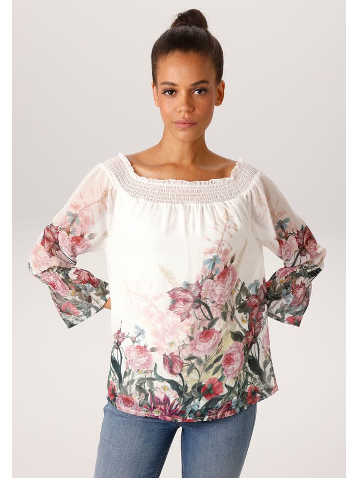Aniston Bluse in Creme/ Pink - 42