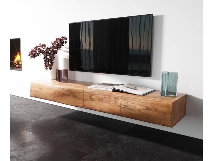 Meuble TV New Live Edge 175 cm acacia naturel 4 portes flottantes