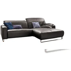 KAWOLA Sofa YORK Leder Life-line asphalt Recamiere rechts Fuß Metall Chrom matt