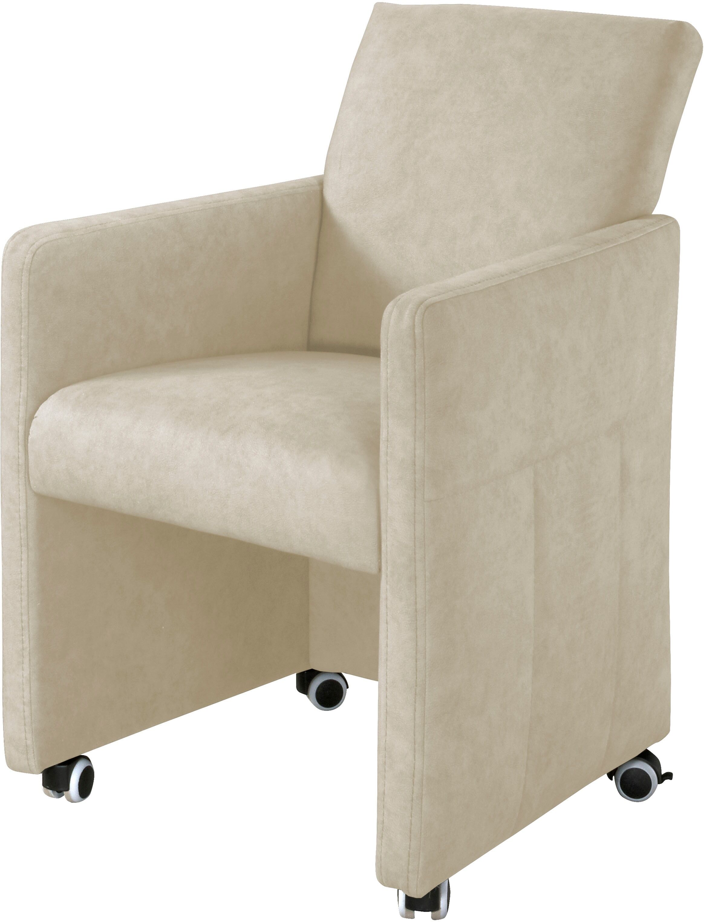 Esszimmersessel EXXPO - SOFA FASHION, beige (sand), B:63cm H:90cm T:72cm, Sessel, Esszimmersessel, Loungesessel auf Rollen, schmale Armlehnen, bequem