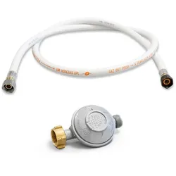 Kemper Set Gasdruckregler Butan 28 mbar schraubbar Gas + Flexibler Gasschlauch 2 m mit Schraubanschlüssen