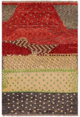 Treasured Knots Shabby Chic Balochi Garrison Red/Gray Hand Knotted Wool Rug - 3'2'' x 4'10''