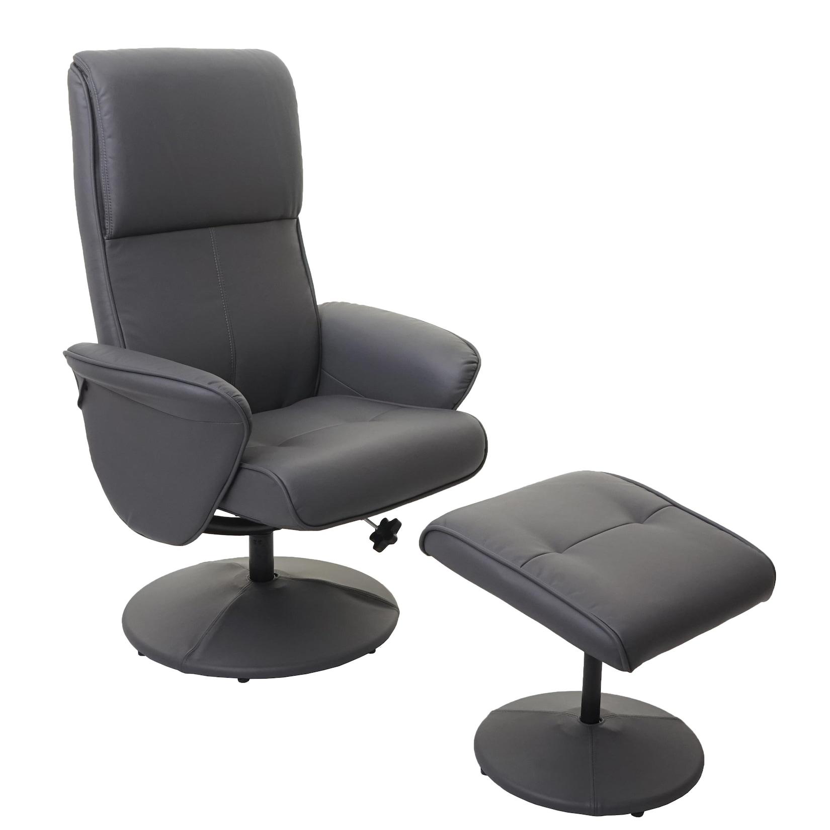 Relaxsessel Stockholm, Fernsehsessel Relaxliege TV-Sessel mit Hocker ~ Kunstleder, mattgrau