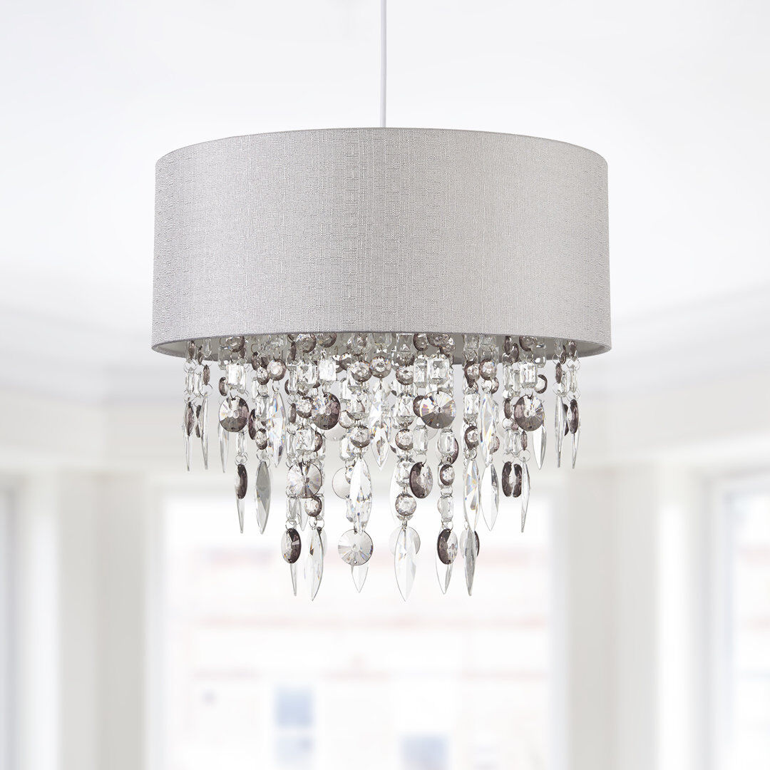 Mercer41 30 cm H Drum Pendant Shade ( Clip On ) Silver Grey 30cm H X 40cm W X 40cm D