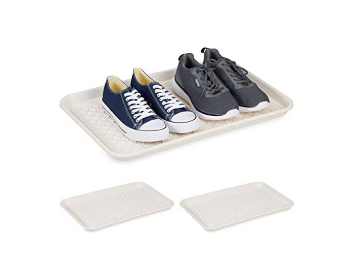 Relaxdays Plateaux XL à Chaussures\, lot 3\, Supports pour Souliers mouillés\, 60 x 40 cm\, Larges bacs en Plastique\, Blanc