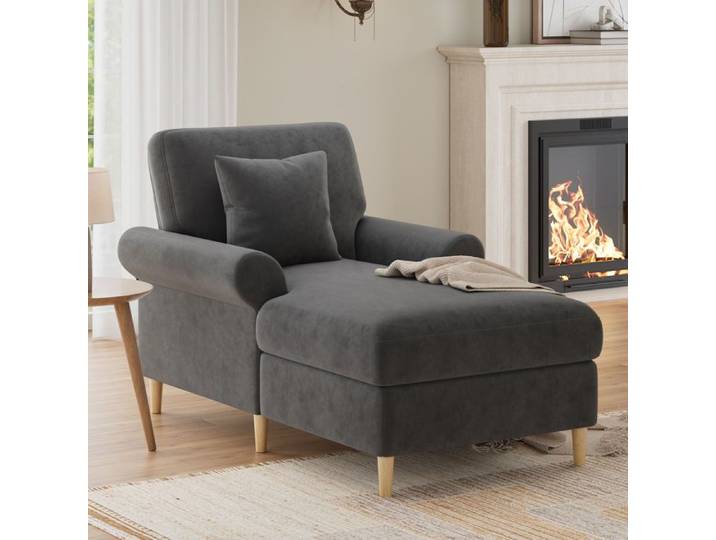 Chaise de relaxation rembourrée chaise de couchage pliante chaise longue velours pour salon et chambre à coucher Fauteuil Gris