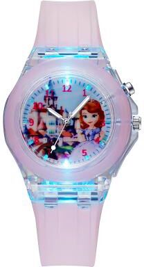 Tiny Tots Teens Trends Silicone Strap Disney Kids Watches For Girls, Princess Elsa Frozen Sophia Flash Light, Children Women Clock pink B