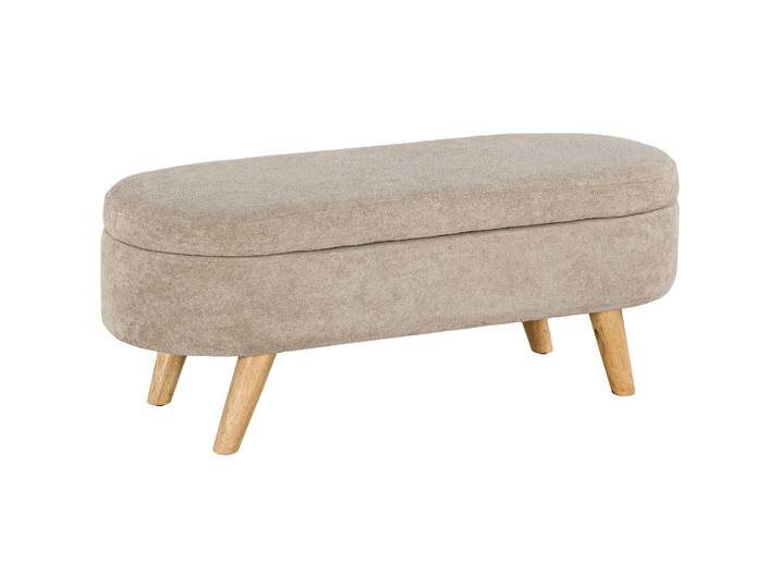 Homcom Banc de rangement avec pieds en bois et siège rembourré Charge 120 kg Ovale Storage Puff Beige