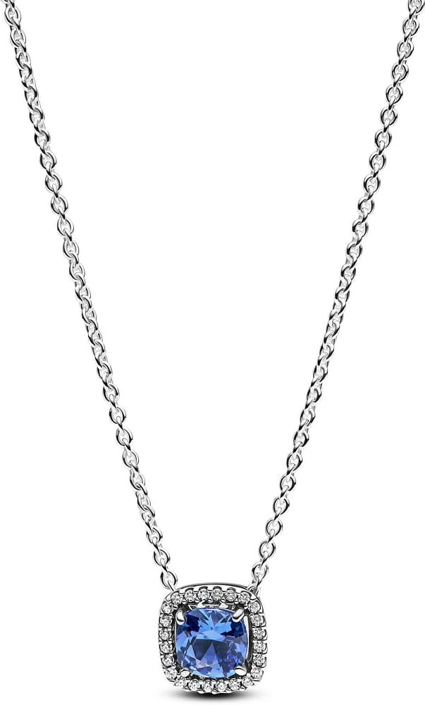 Collier Pandora À Pendentif Halo Bleu Carre Scintillant Femme