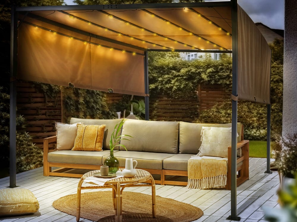Beliani Cenador led  310 cm x 310 cm metal marrón