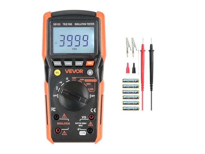 VEVOR Multimètre Numérique\, 4000 Points\, Multimètre Digital Professionnel TRMS Voltmètre Ohmmètre\, avec Plage Automatique Manuelle Commutable\, Testeur de Tension CA CC 1000 V\, Résistance\, Continuité