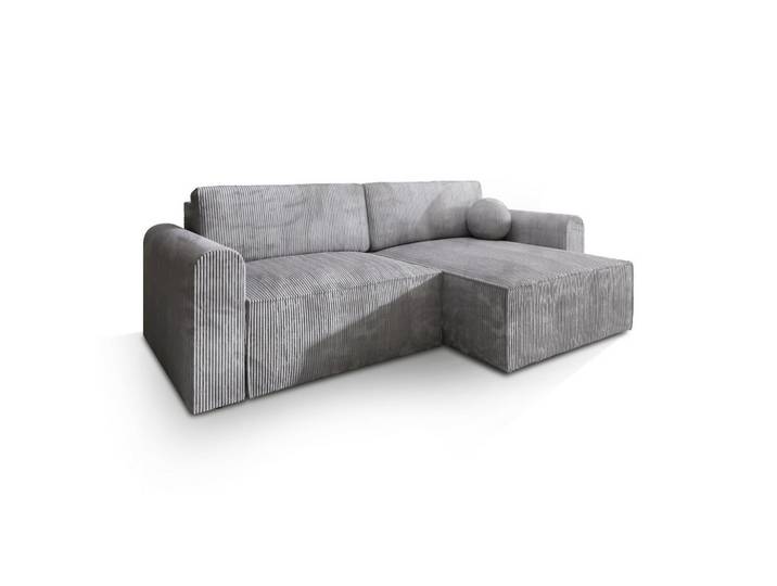 ECKSOFA FIANO P Hellgrau Kordstoff mit Schlaffunktion