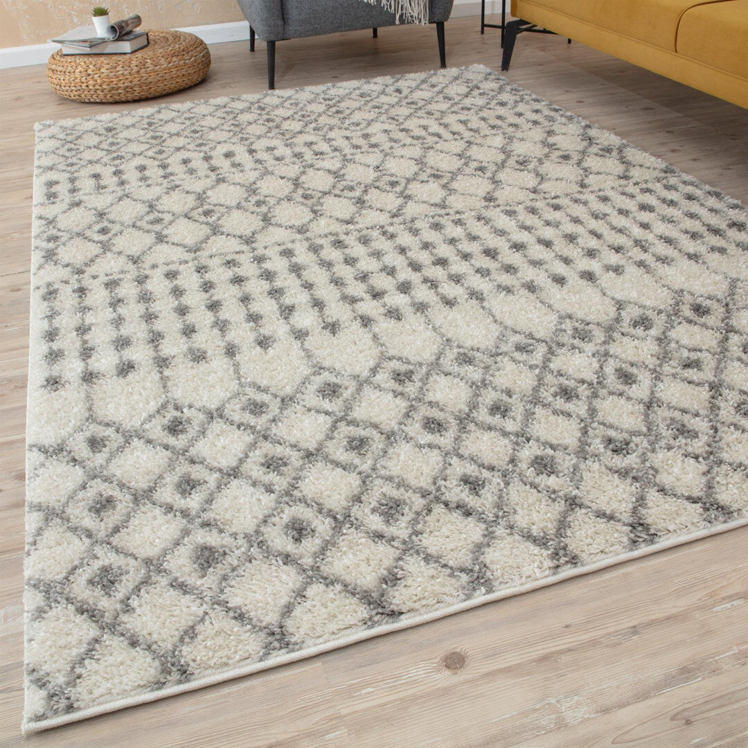 THE RUGS Moroccan Shaggy Collection Rugs Tangier Design in Ivory/Grey Ivory;Beige Rectangle 140 x 200 cm