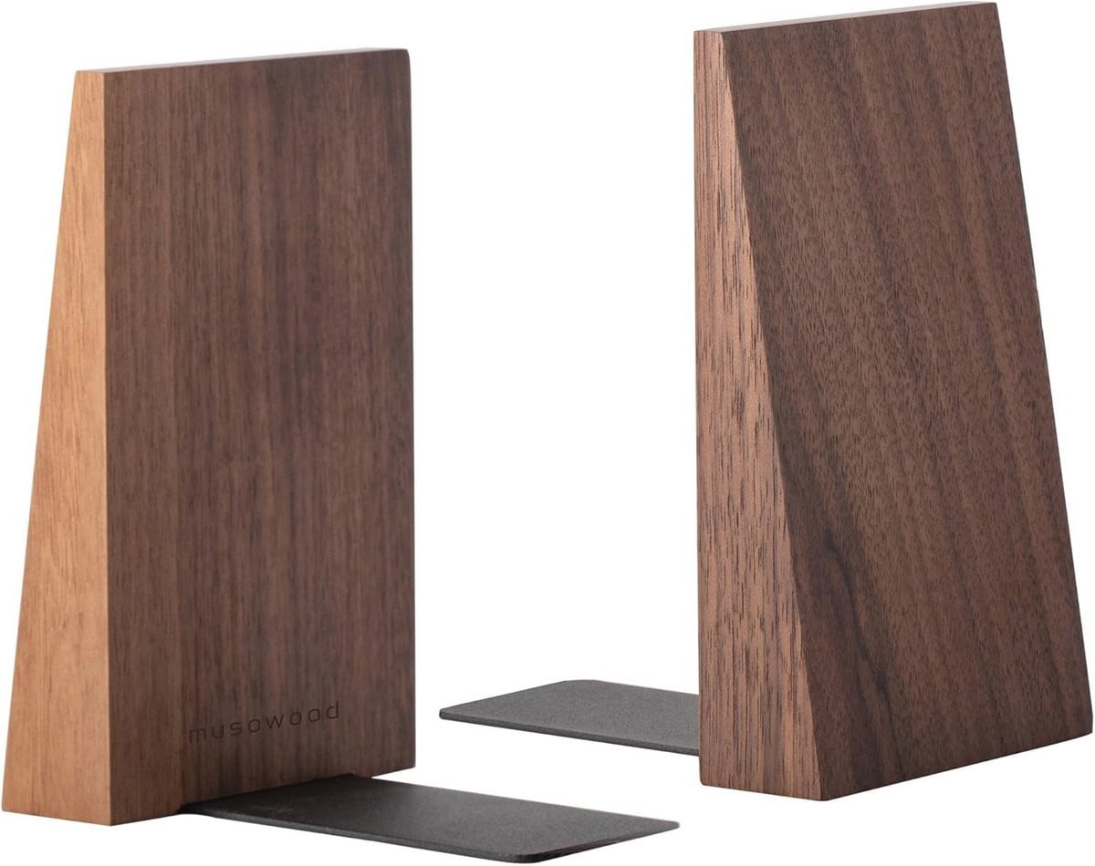 Set van 2 handgemaakte decoratieve boekensteunen van walnoothout