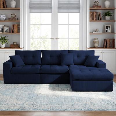 Loedds 113.39-Inch Corduroy L-Shaped Sectional Sofa with No Assembly