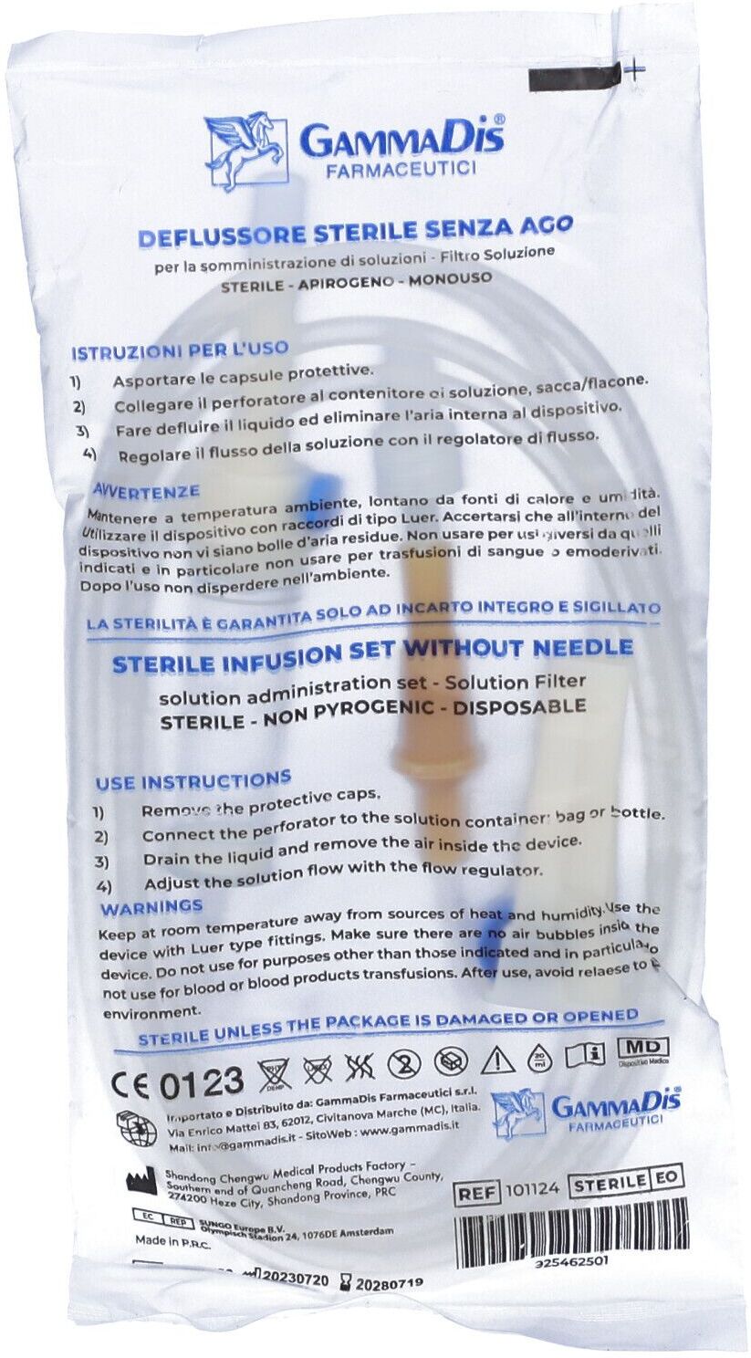 GAMMADIS FARMACEUTICI Srl Deflussore Senza Ago Gammaflus - Deflussore per Infusioni Monouso
