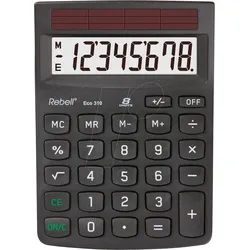 REBELL ECO310 - Taschenrechner, 8 Stellen, große Tasten, schwarz