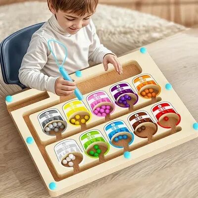Playful Picks Montessori Magnetic Color Sorting Maze Board, Educational Wooden Bead Games For Kids dinosaur