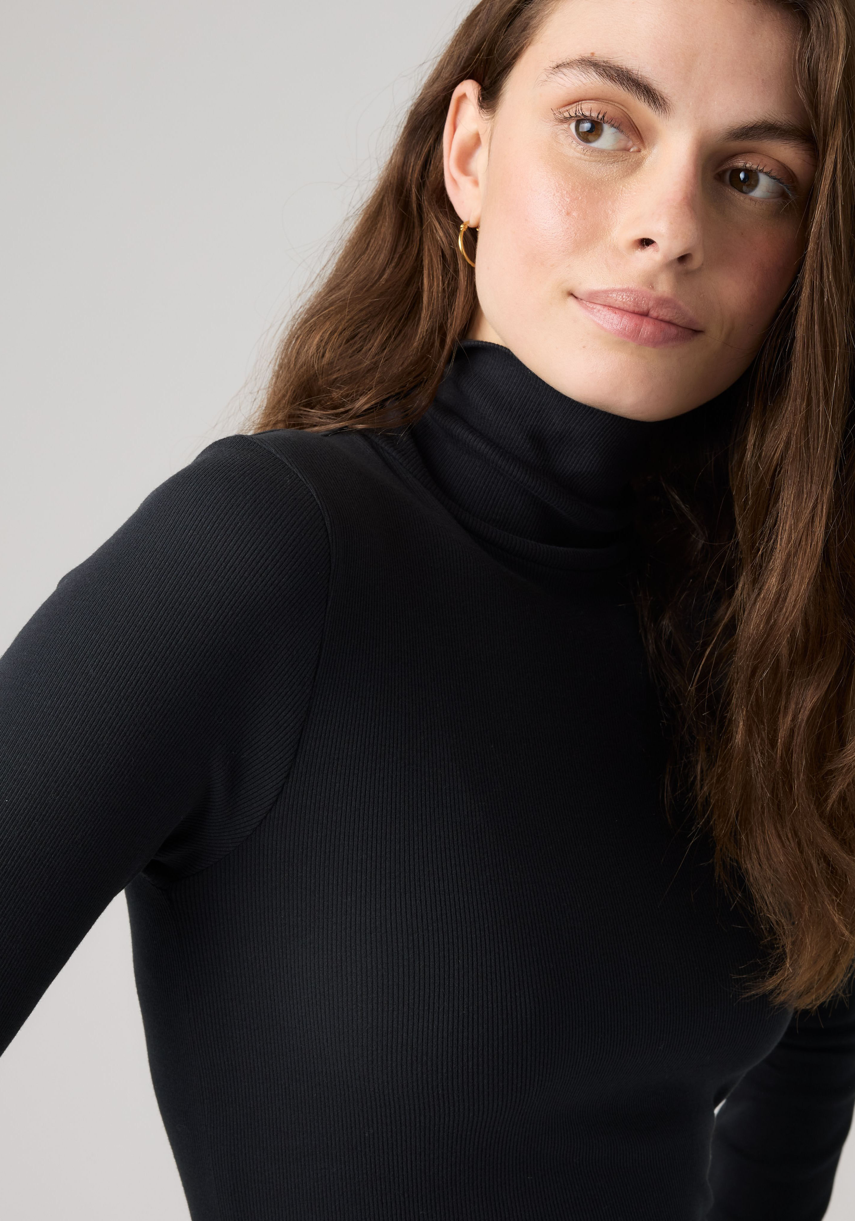 Rollkragenshirt LEVI'S "HAYES LS LAYERING TURTLENECK", Damen, Gr. M (38), schwarz (anthrazit night), Feinripp, Obermaterial: 96% Baumwolle, 4% Elasthan, unifarben, figurbetont hüftlang, ohne Ausschnitt, Shirts Rollkragenshirt, Hoch geschlossener Rollkrage