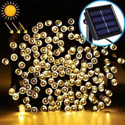 Inspired Deals 200 LED Solar String Lights Outdoor Waterproof Warm White Christmas Garden Lights warm White