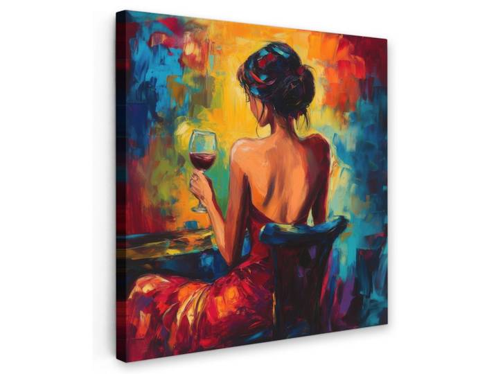 LEINWANDBILD Wein - Frau - Stimmungsvoll - Farbenfroh Wandbild Wohnzimmer 50x50 cm