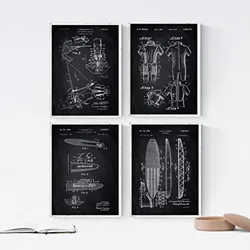 POSTER Set mit 4 Schwarz PATENTEN SURF A4 Rahmenlos