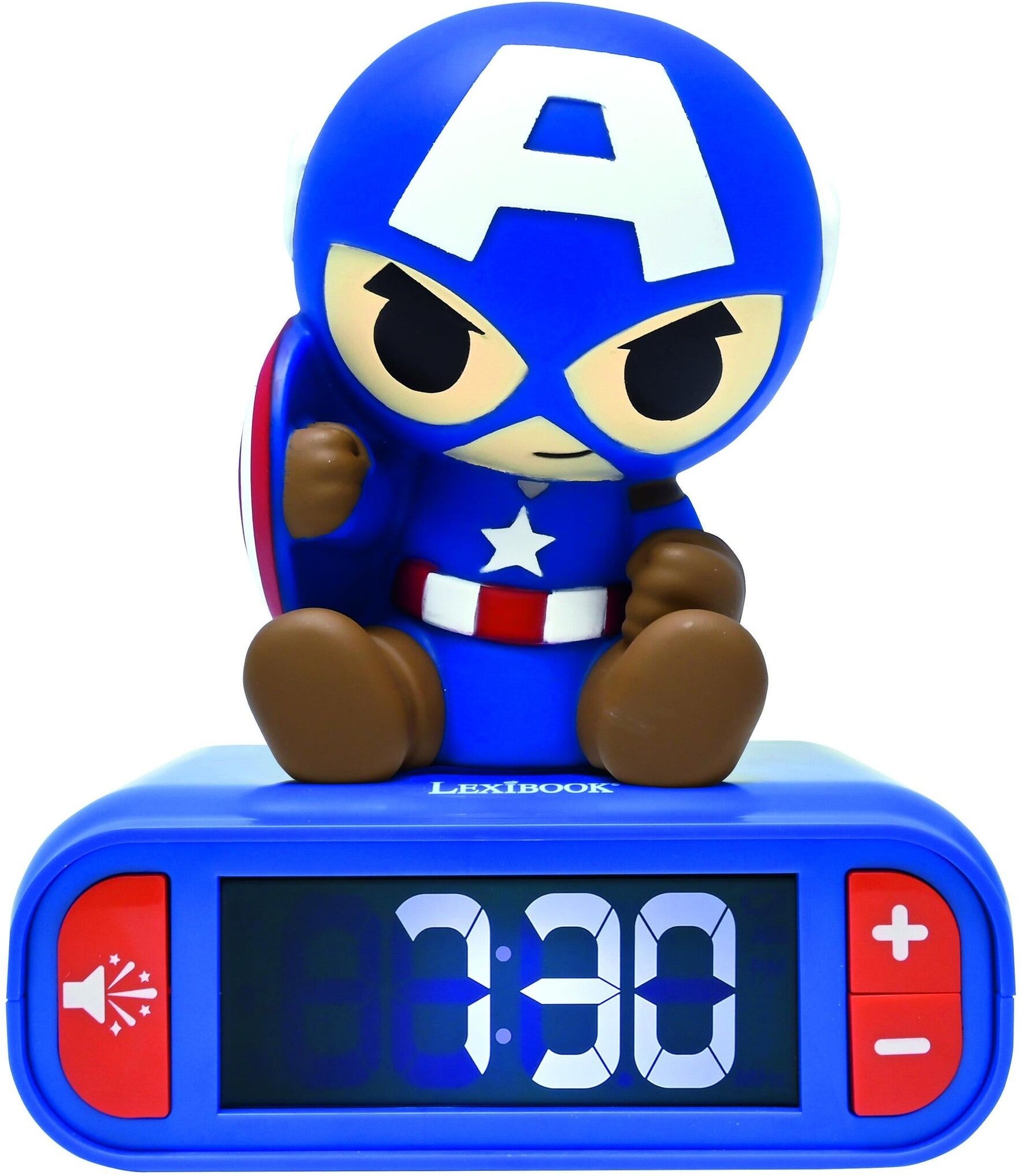 Marvel Captain America Nightlight Alarm Clock for Kids - Blue - Lexibook