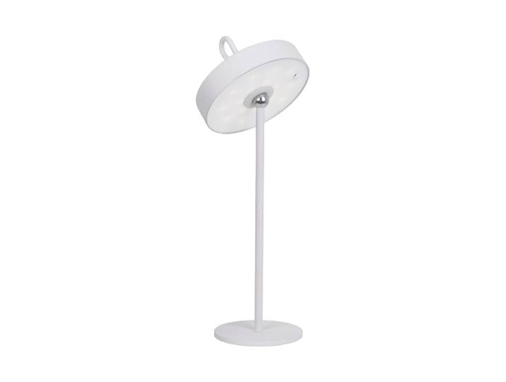 Tragbare In-/ Outdoor LED Design Tischlampe „Gong“ Weiss Schuller