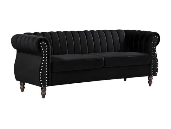 Chesterfield-Sofa - 3-Sitzer - Samt - Schwarz - TRUMBO Samtige Weichheit Mythische Chesterfield-Form Abnehmbarer Sitzbezug