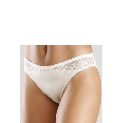 Slip LASCANA "Alana", Damen, Gr. 36/38, beige (champagner), Spitze, Obermaterial: 50% Polyamid, 40% Seide, 10% Elasthan, Unterhosen Slip, mit Seide und edler Spitze