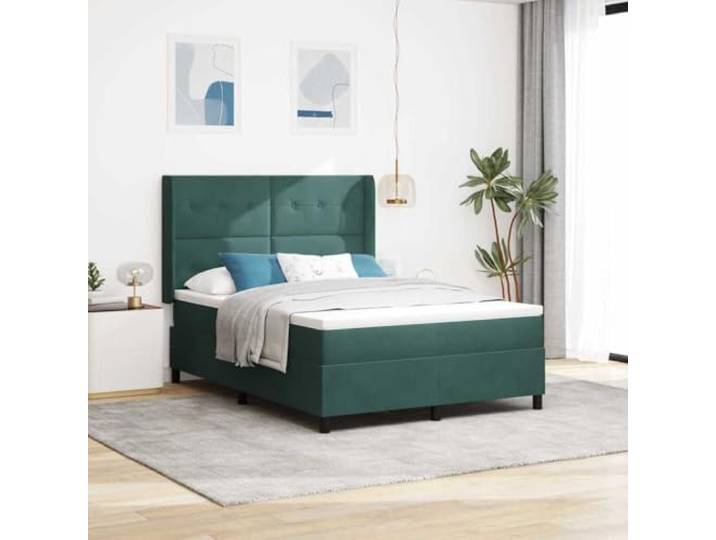 RJPLMFV Samtbett, Dunkelgrün, 140 x 190 cm, mit Kopfteil Individuelle Federn, Rahmen aus Holz, Kopfteil verstellbar, 2 Höhen, Lattenrost inklusive