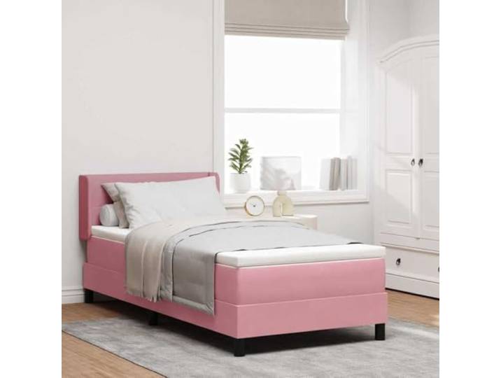 Boxspringbett mit Kopfteil rosa 200 x 90 cm aus Samt Minimalistisches Design, klare und funktionale Linien, ideal für Singles oder Paare, moderner Stil, elegantes Zimmer