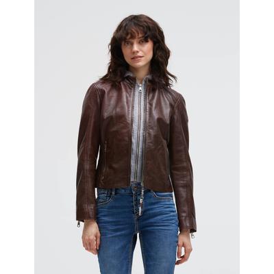 Lederjacke SOCCX, Damen, Gr. XL, braun, Web, Material Oberstoff: 100% Leder, Material Kapuze: 55% Baumwolle, 45% Polyester, Futter Rumpf: 100% Baumwolle, Futter Ärmel: 100% Polyester, unifarben, regular fit kurz, eingesetzt gerader Abschluss,...