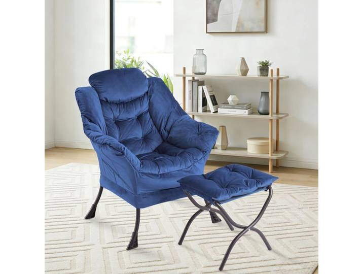 Fauteuil relax avec repose-pieds - GARVEE - Repose-pieds pliable - Charge maximale 180 kg - Revêtement antidérapant