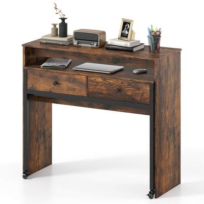 Convertible Home Office Desk w/2 Storage Drawers & Monitor Shelf