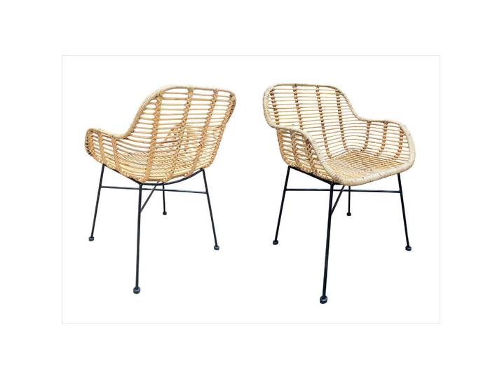 Mid.you Armlehnstuhl-Set, Natur, Schwarz, Holz, Metall, Rattan, massiv, rund, 56x83x58 cm, Esszimmer, Stühle, Esszimmerstühle, Esszimmerstühle-Set