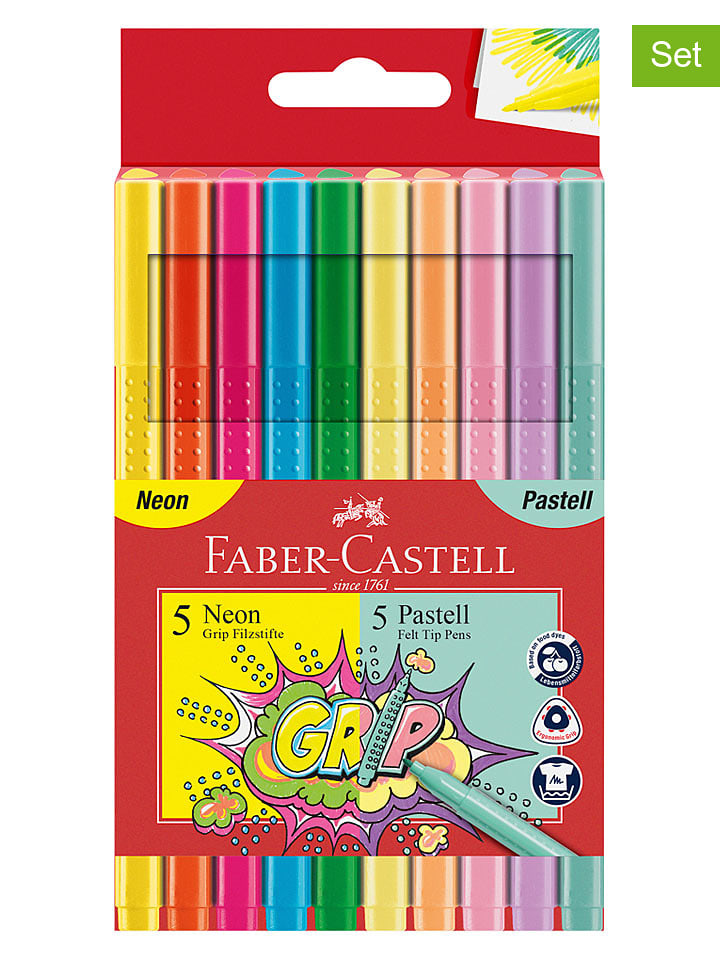 Faber-Castell 2er-Set: Grip-Filzstifte "Neon + Pastell" - 2x 10 Stück - onesize