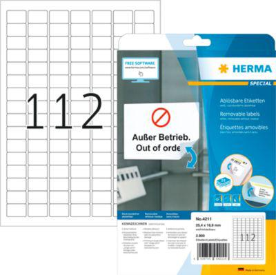 Herma Qualitäts-Etiketten Nr. 4211, selbstklebend, ablösbar, bedruckbar, weiß, 2800 Stück auf 25 Blatt