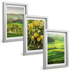 BILDER SET 3er Set - 20x30 cm Silberner Rahmen - Italienische Zitrusfrüchte und Hügel