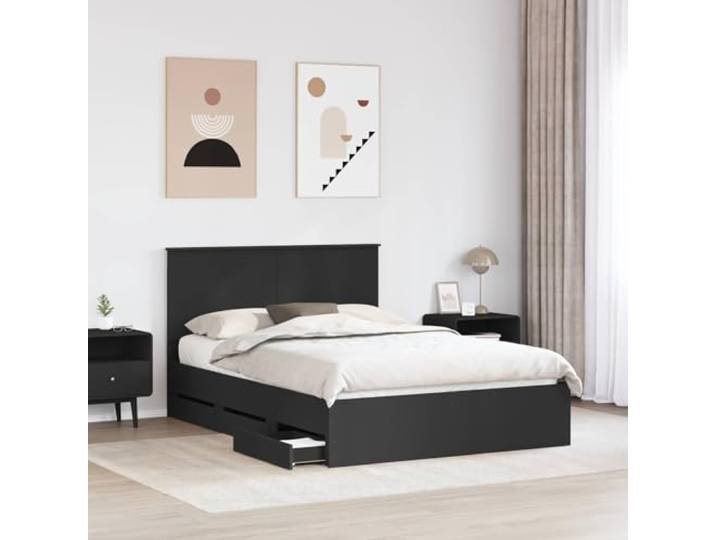 SKTQYQO Schwarzes Doppelbett 150 x 200 cm aus technischem Holz Mit versteckten Schubladen, modernes Design, quadratische Beine, einfache Montage für Zimmer