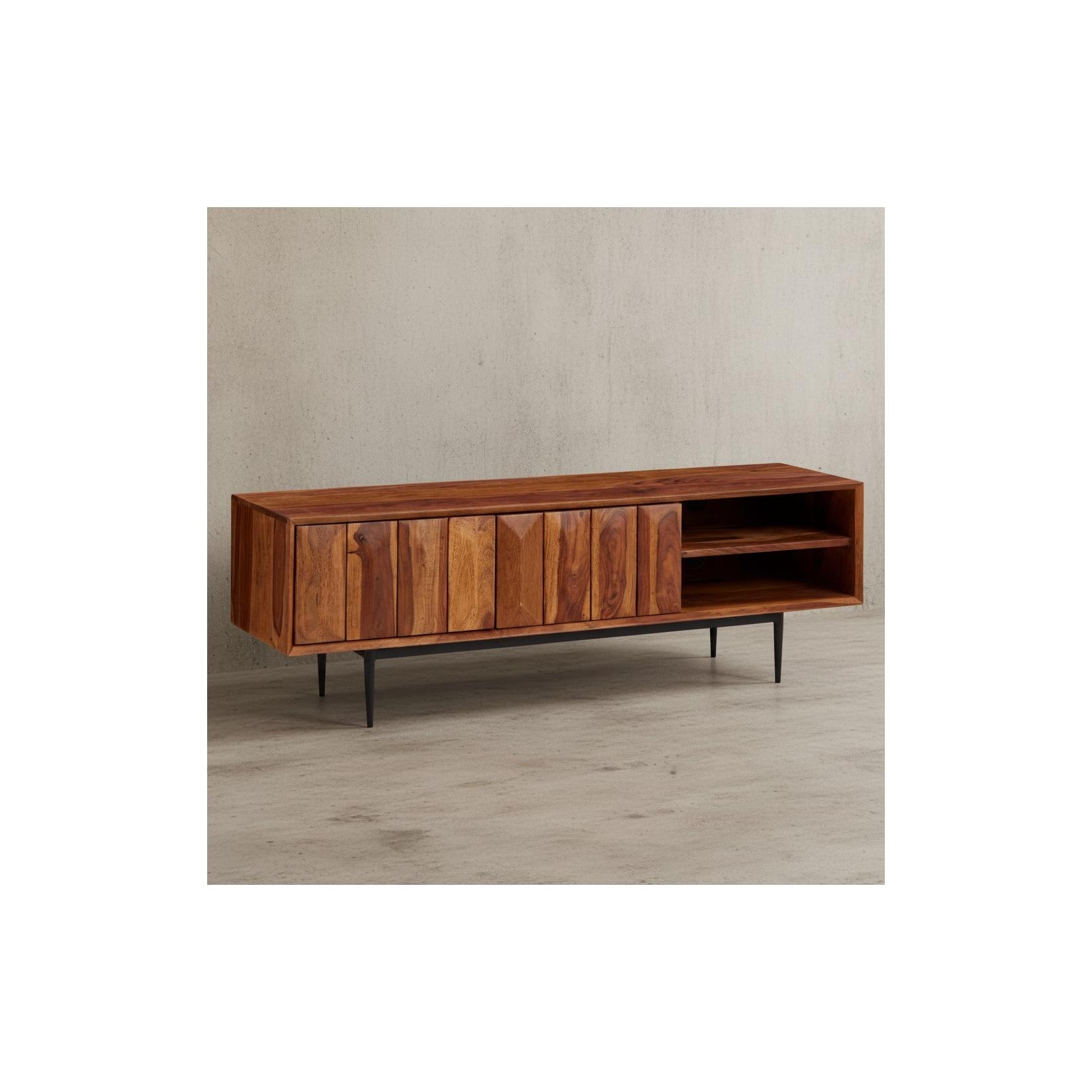 KADIMA DESIGN TV-Kommode, Sheeshamholz, bis 55 Zoll, Push-to-Open, Edelstahlbeine
