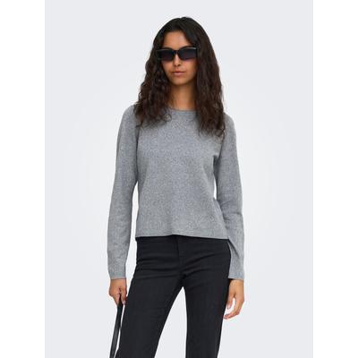 Strickpullover ONLY "ONLLOYAL LS ONECK KNT NOOS", Damen, Gr. M, light grau melange, Strick, Obermaterial: 80% Polyester, 20% Nylon, unifarben, normal, Rundhals, Pullover Strickpullover, Materialmix